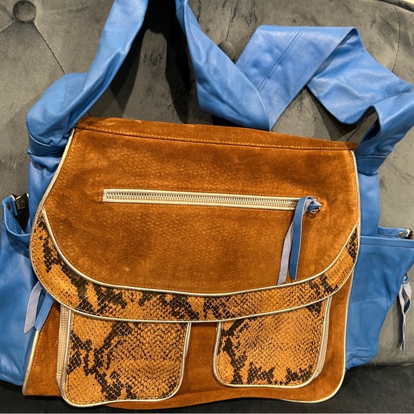 NWOT / Genuine suede and vegan leather Vintage Animal Print Tote Bag - Picture 1 of 5